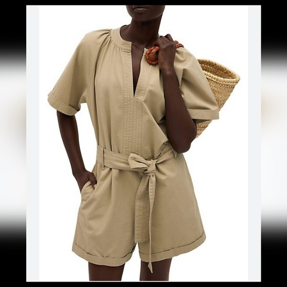 Mango Pants - MNG mango khaki safari romper jumpsuit sz  L